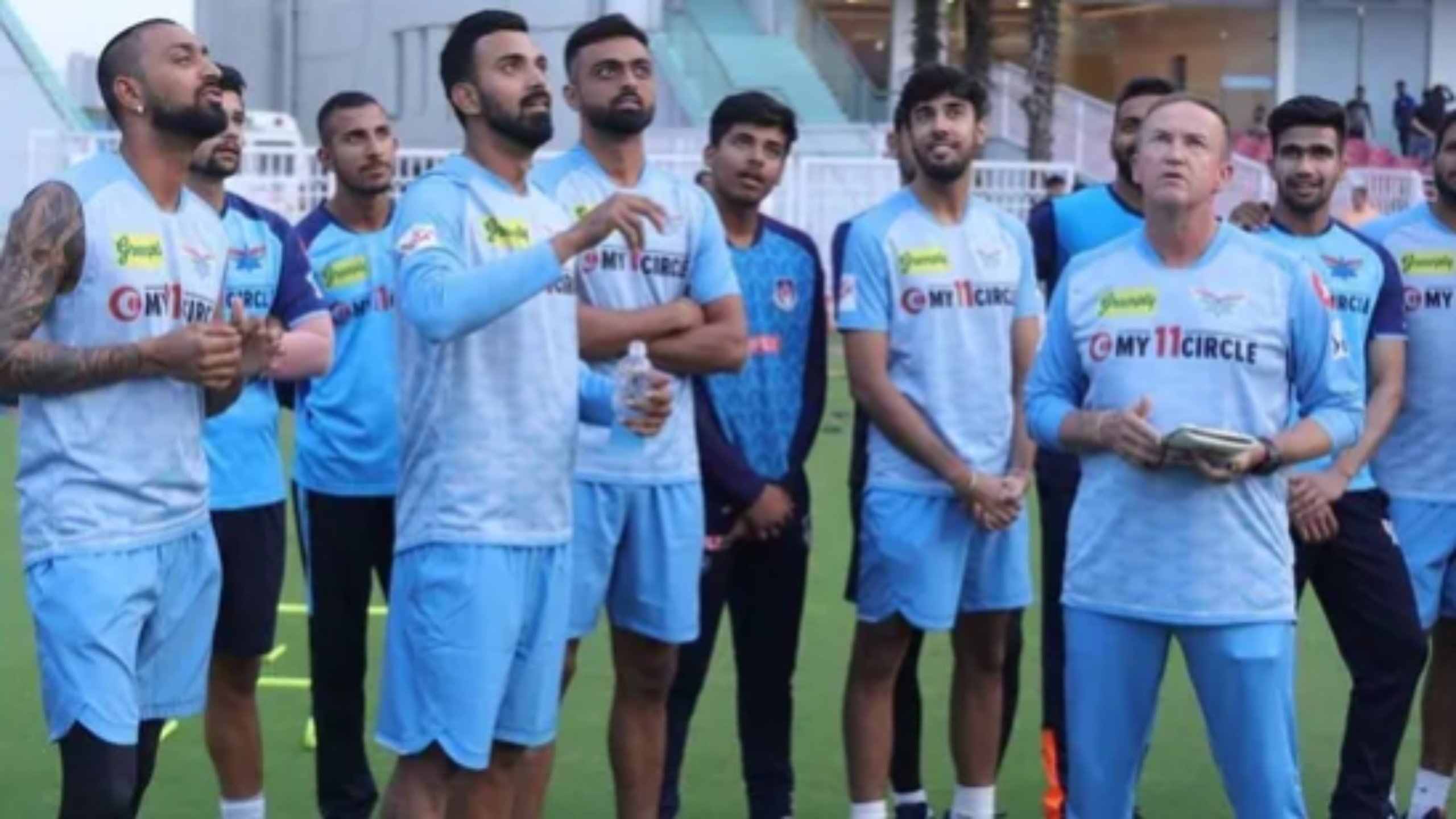 Team members of the Lucknow Super Giants work out at the Bharat Ratna Shri Atal Bihari Vajpayee Ekana Cricket Stadium (HT PRINT)